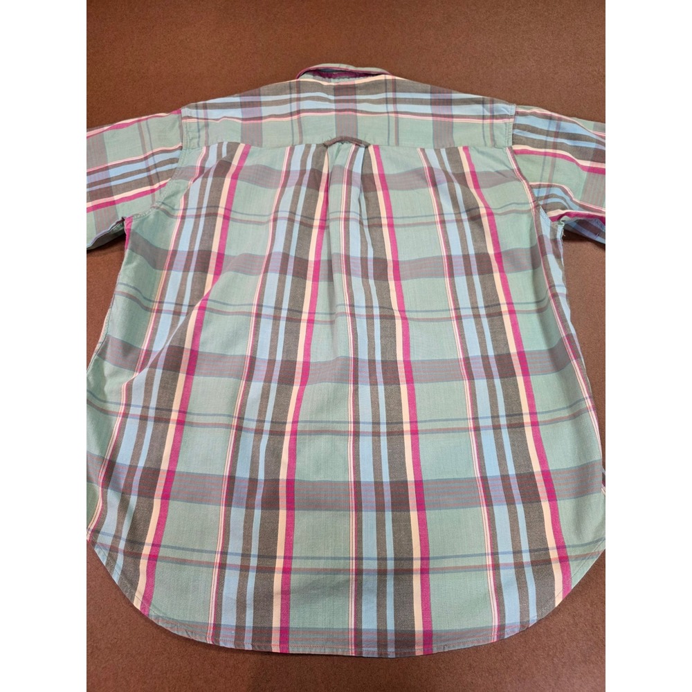 Dockers Mens Large Short Sleeve Plaid Button Down Shirt Cotton Teal Pink Blue - Picture 9 of 10